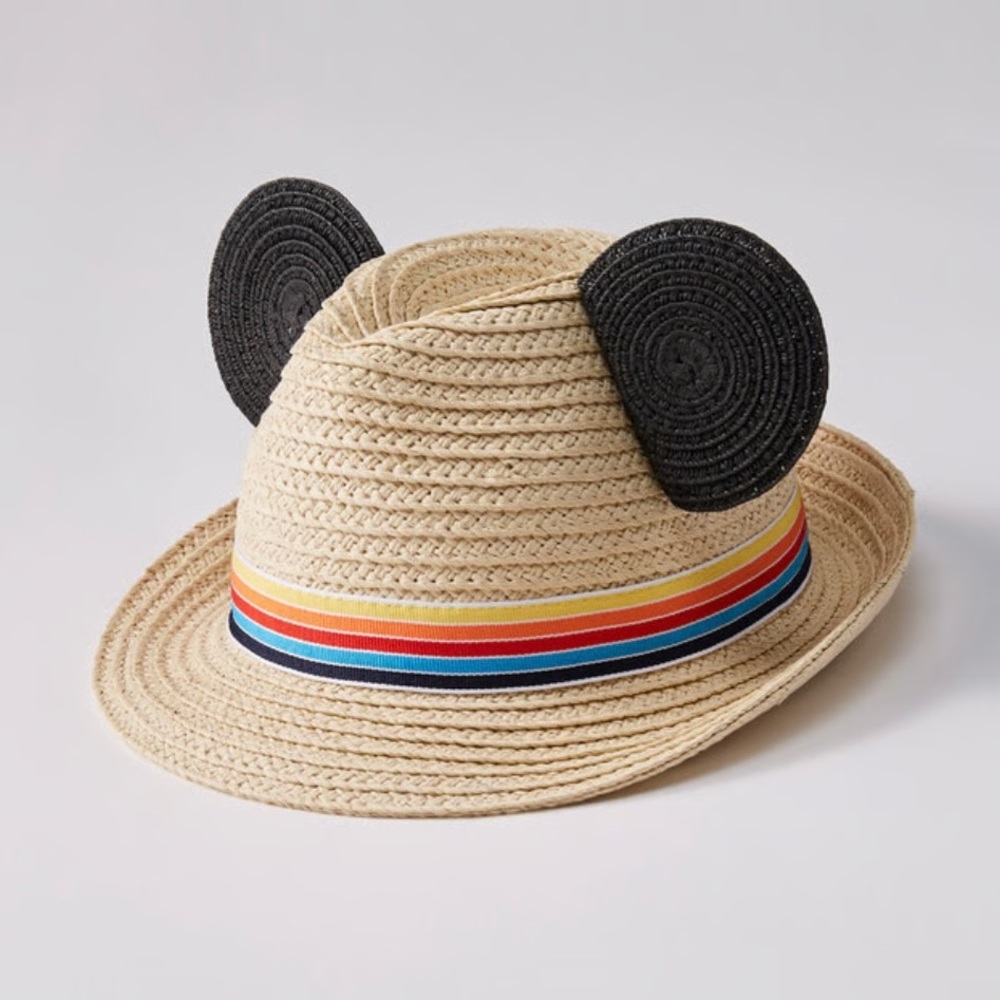 Hanna Andersson Tan Hat with Black Ears and Rainbow Band